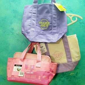 Set of 3 NWT Limited Trader Joe's Mini Canvas Insulated Tote Bag  All Purple
